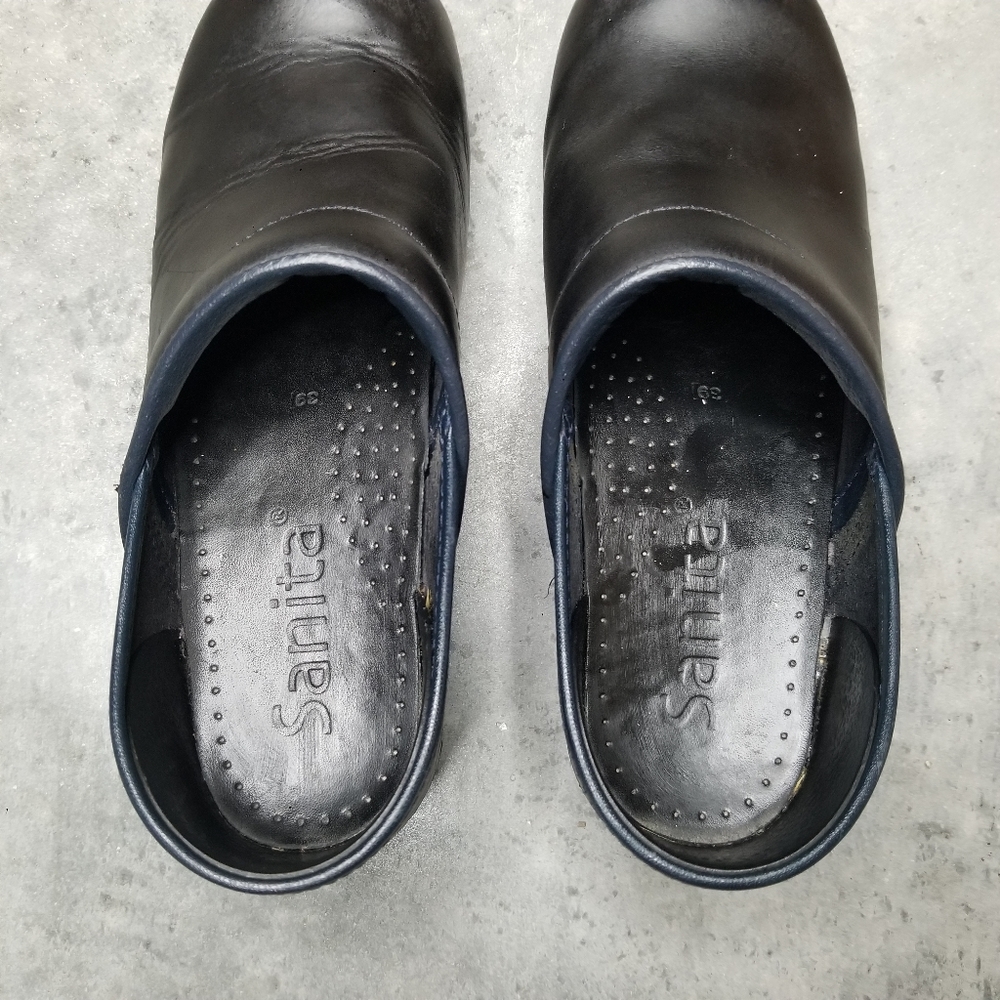 SANITA | Black Clogs Blue Trim Navy Nursing Shoes - Picture 9 of 11